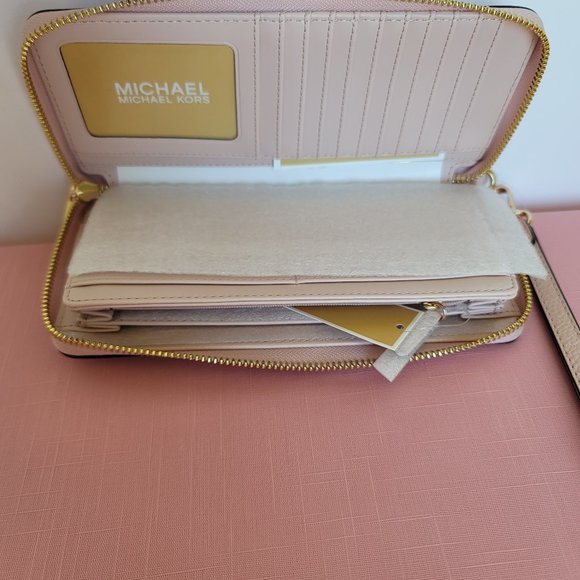 MICHAEL KORS Jet Set Travel Large Continental Leather Wallet-Powder Blush🎈⭐$128 - Picture 11 of 16
